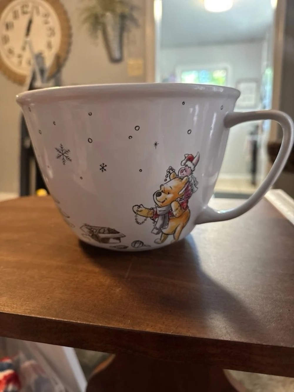 White Ceramic Holiday Character Mug with Yellow Accent and Festive Design